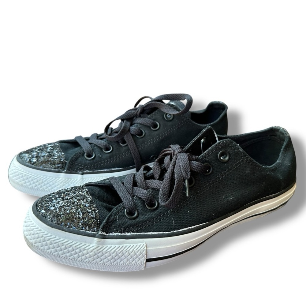 New Converse Black Glitter Toe Low Top All Star Sneakers | Women’s Size 9 - Picture 4 of 8